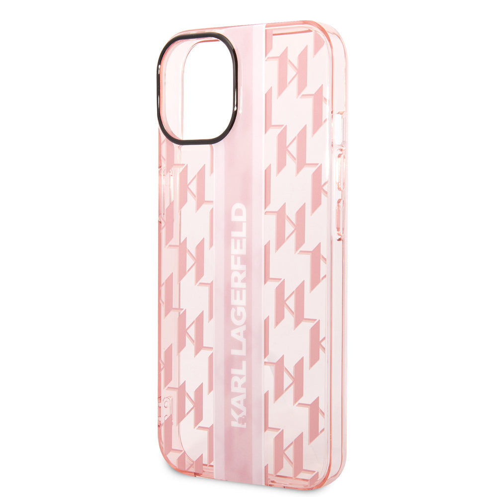Hülle für Apple iPhone 14 Plus, Karl Lagerfeld, Monogram Stripe, Rosa