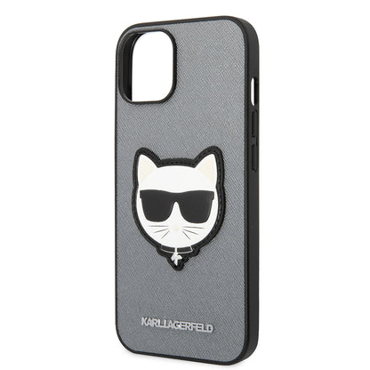 Custodia per Apple iPhone 14 Plus, Karl Lagerfeld, Saffiano Choupette's Head, Argento