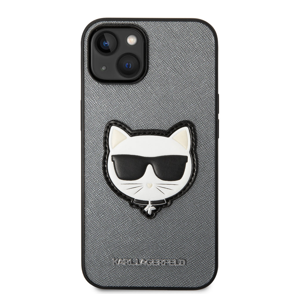 Custodia per Apple iPhone 14 Plus, Karl Lagerfeld, Saffiano Choupette's Head, Argento