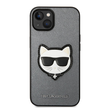Custodia per Apple iPhone 14 Plus, Karl Lagerfeld, Saffiano Choupette's Head, Argento
