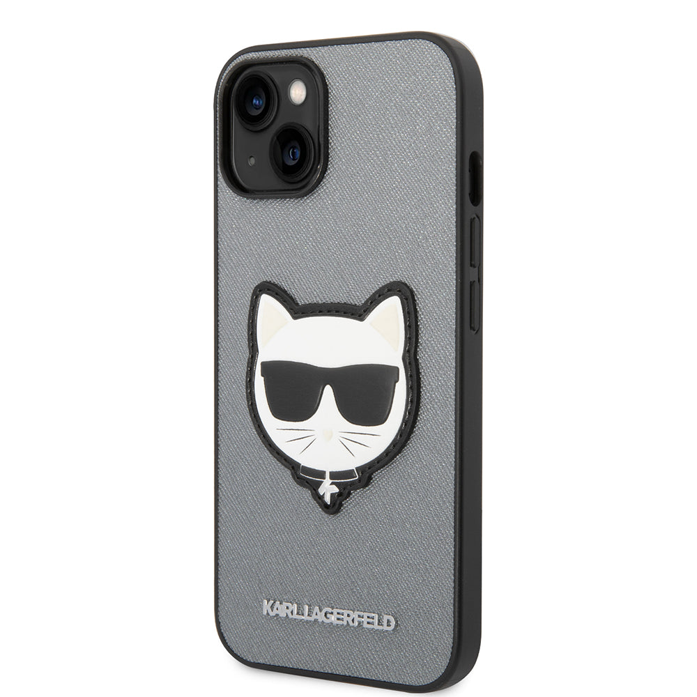 Custodia per Apple iPhone 14 Plus, Karl Lagerfeld, Saffiano Choupette's Head, Argento