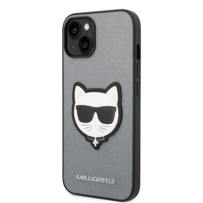 Custodia per Apple iPhone 14 Plus, Karl Lagerfeld, Saffiano Choupette's Head, Argento