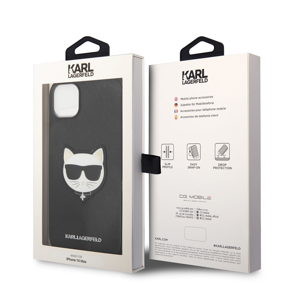 Custodia per Apple iPhone 14 Plus, Karl Lagerfeld, Saffiano Choupette's Head, Nera