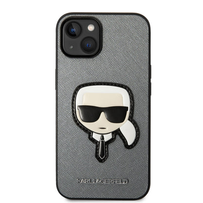 Case for Apple iPhone 14 Plus, Karl Lagerfeld, Saffiano Karl's Head, Silver
