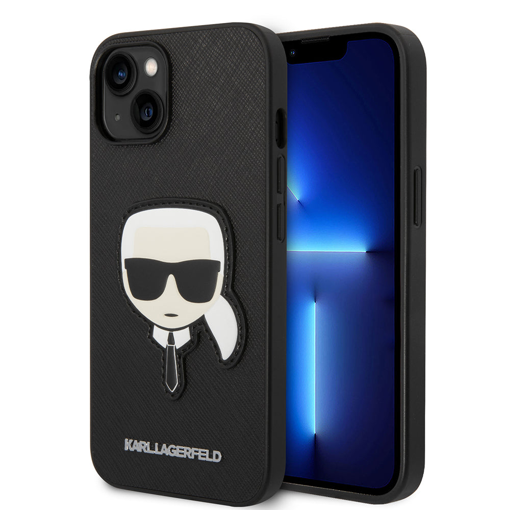 Custodia per Apple iPhone 14 Plus, Karl Lagerfeld, Saffiano Karl's Head, Nera