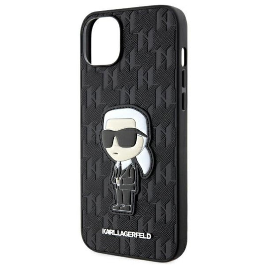 Étui pour Apple iPhone 14 Plus, Karl Lagerfeld, Saffiano Monogram Ikonik Karl, Noir