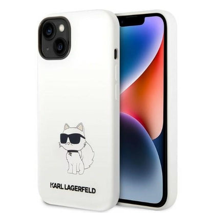Étui pour Apple iPhone 14 Plus, Karl Lagerfeld, Silicone Choupette, Blanc