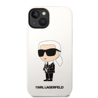 Étui pour Apple iPhone 14 Plus, Karl Lagerfeld, Silicone Ikonik Karl, Blanc