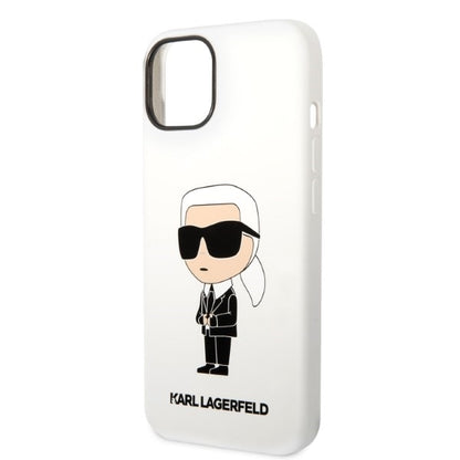 Étui pour Apple iPhone 14 Plus, Karl Lagerfeld, Silicone Ikonik Karl, Blanc
