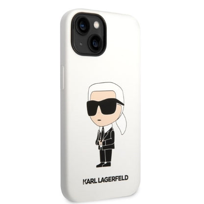 Étui pour Apple iPhone 14 Plus, Karl Lagerfeld, Silicone Ikonik Karl, Blanc