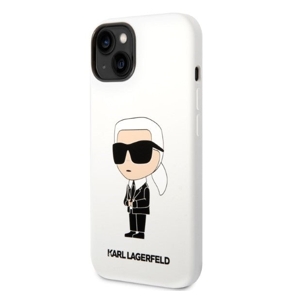 Étui pour Apple iPhone 14 Plus, Karl Lagerfeld, Silicone Ikonik Karl, Blanc