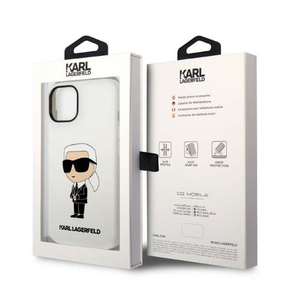 Étui pour Apple iPhone 14 Plus, Karl Lagerfeld, Silicone Ikonik Karl, Blanc