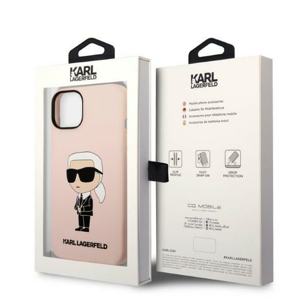 Custodia per Apple iPhone 14 Plus, Karl Lagerfeld, Silicone Ikonik Karl, Rosa