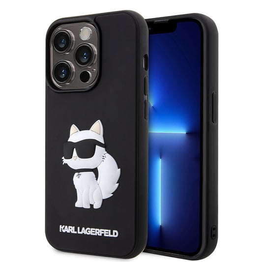 Custodia per Apple iPhone 14 Pro, Karl Lagerfeld, 3D Rubber Choupette, Nera