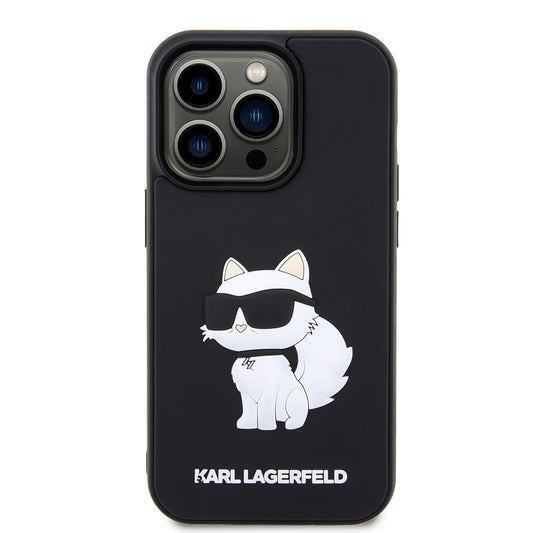 Custodia per Apple iPhone 14 Pro, Karl Lagerfeld, 3D Rubber Choupette, Nera
