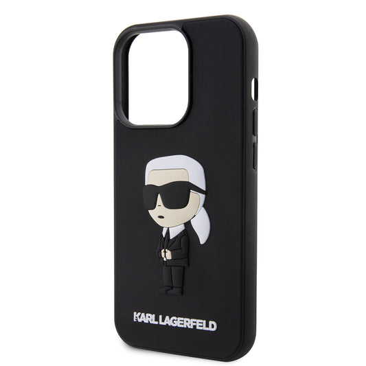Custodia per Apple iPhone 14 Pro, Karl Lagerfeld, 3D Rubber Ikonik Karl, Nera