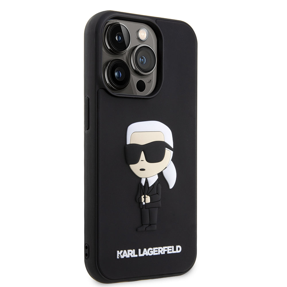 Hülle für Apple iPhone 14 Pro, Karl Lagerfeld, 3D Rubber Ikonik Karl, Schwarz