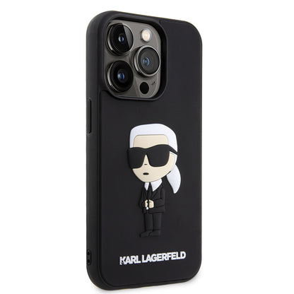 Hülle für Apple iPhone 14 Pro, Karl Lagerfeld, 3D Rubber Ikonik Karl, Schwarz
