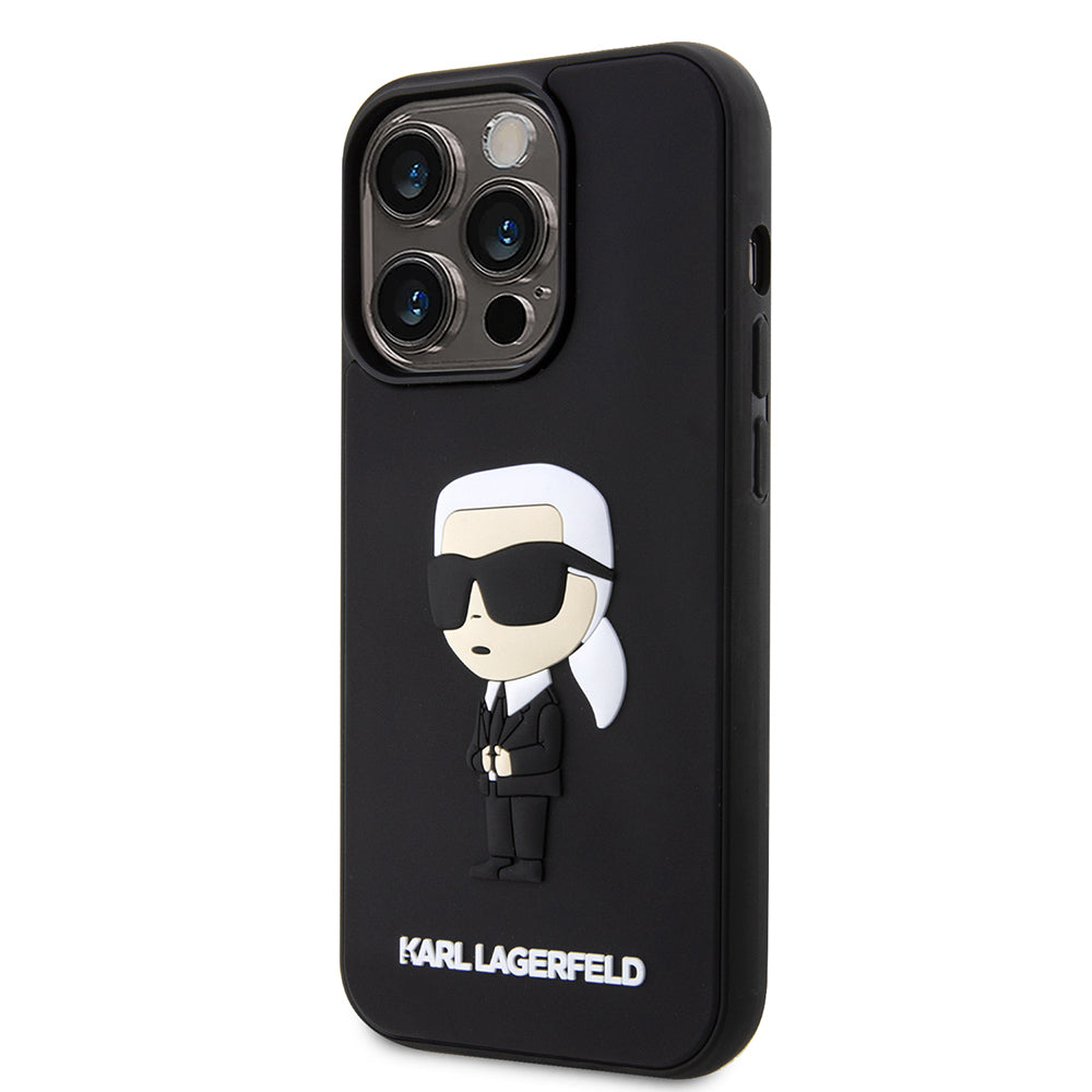 Hülle für Apple iPhone 14 Pro, Karl Lagerfeld, 3D Rubber Ikonik Karl, Schwarz