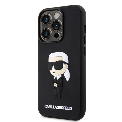 Hülle für Apple iPhone 14 Pro, Karl Lagerfeld, 3D Rubber Ikonik Karl, Schwarz