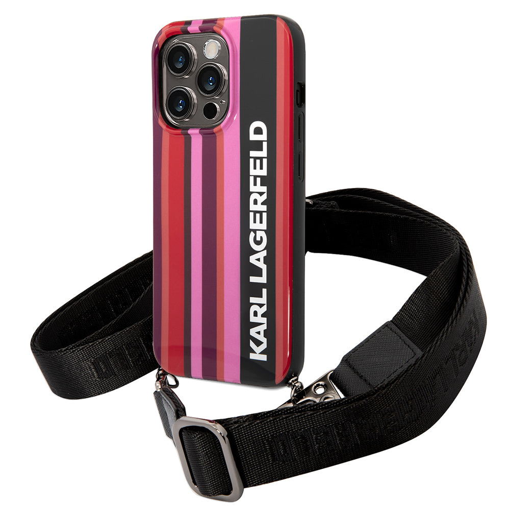 Étui pour Apple iPhone 14 Pro, Karl Lagerfeld, Color Stripes with Strap, Rose