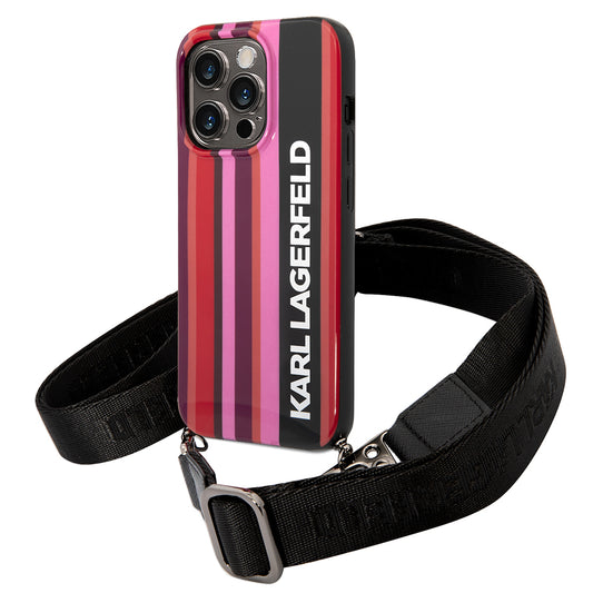 Custodia per Apple iPhone 14 Pro, Karl Lagerfeld, Color Stripes with Strap, Rosa