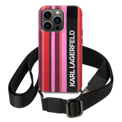 Étui pour Apple iPhone 14 Pro, Karl Lagerfeld, Color Stripes with Strap, Rose