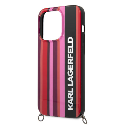 Étui pour Apple iPhone 14 Pro, Karl Lagerfeld, Color Stripes with Strap, Rose