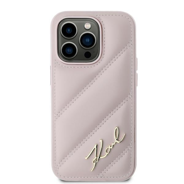 Étui pour Apple iPhone 14 Pro, Karl Lagerfeld, Diagonal Quilted Script, Rose