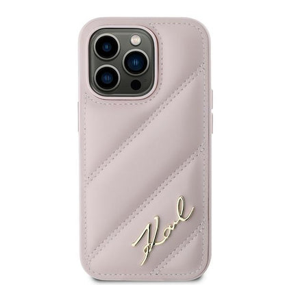 Étui pour Apple iPhone 14 Pro, Karl Lagerfeld, Diagonal Quilted Script, Rose