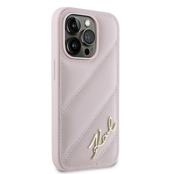 Étui pour Apple iPhone 14 Pro, Karl Lagerfeld, Diagonal Quilted Script, Rose