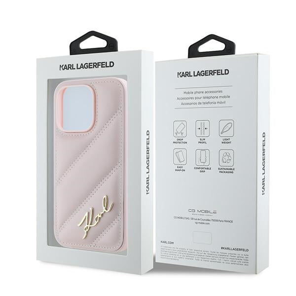 Étui pour Apple iPhone 14 Pro, Karl Lagerfeld, Diagonal Quilted Script, Rose