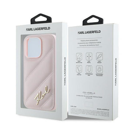 Étui pour Apple iPhone 14 Pro, Karl Lagerfeld, Diagonal Quilted Script, Rose