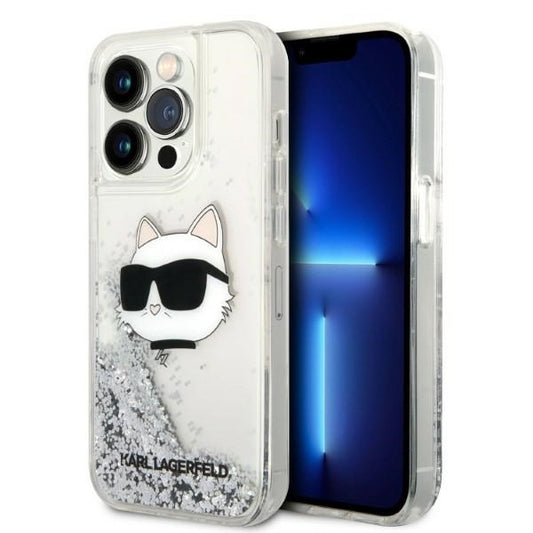 Custodia per Apple iPhone 14 Pro, Karl Lagerfeld, Glitter Choupette's Head, Argento