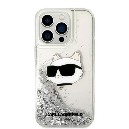 Étui pour Apple iPhone 14 Pro, Karl Lagerfeld, Glitter Choupette's Head, Argenté