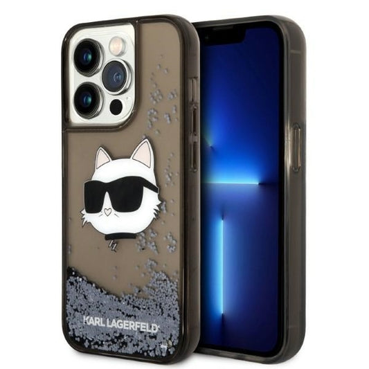 Custodia per Apple iPhone 14 Pro, Karl Lagerfeld, Glitter Choupette's Head, Nera