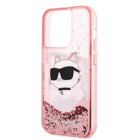 Custodia per Apple iPhone 14 Pro, Karl Lagerfeld, Glitter Choupette's Head, Rosa