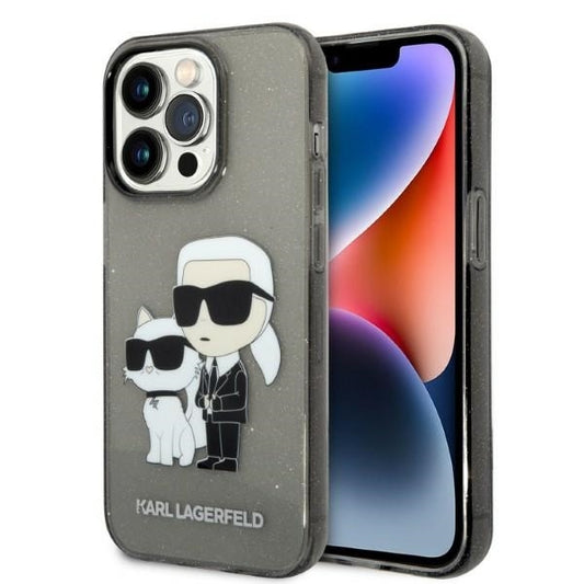 Custodia per Apple iPhone 14 Pro, Karl Lagerfeld, Glitter Karl & Choupette, Nera