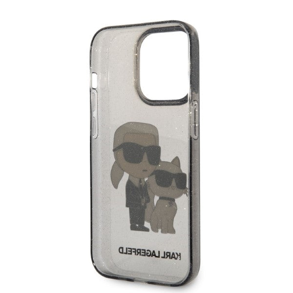 Hülle für Apple iPhone 14 Pro, Karl Lagerfeld, Glitter Karl & Choupette, Schwarz