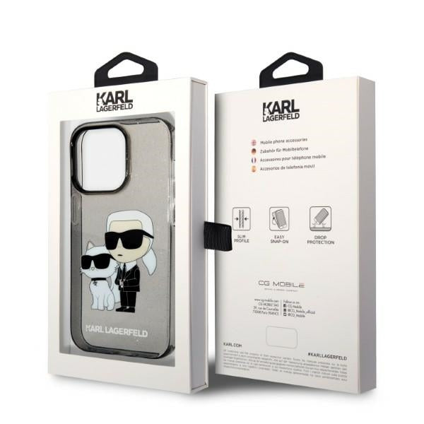 Hülle für Apple iPhone 14 Pro, Karl Lagerfeld, Glitter Karl & Choupette, Schwarz