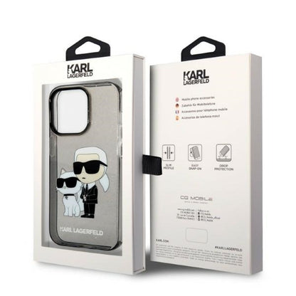 Hülle für Apple iPhone 14 Pro, Karl Lagerfeld, Glitter Karl & Choupette, Schwarz