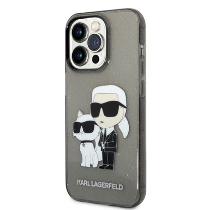 Hülle für Apple iPhone 14 Pro, Karl Lagerfeld, Glitter Karl & Choupette, Schwarz