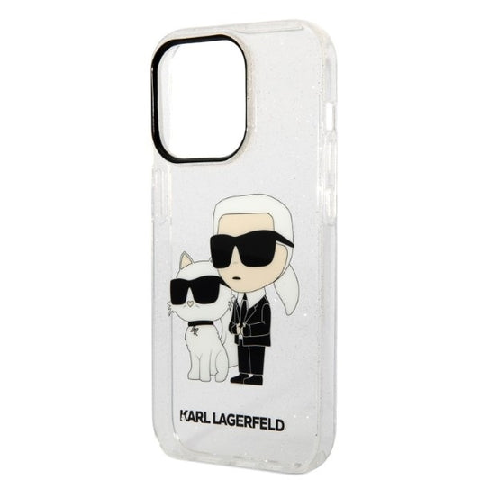 Hülle für Apple iPhone 14 Pro, Karl Lagerfeld, Glitter Karl & Choupette, Transparent