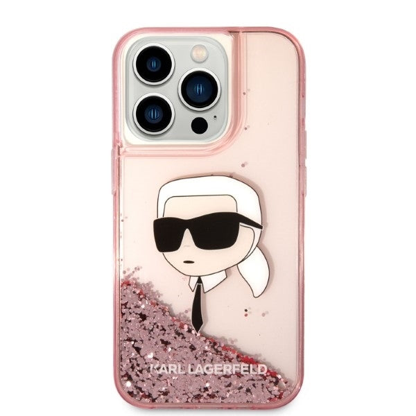 Étui pour Apple iPhone 14 Pro, Karl Lagerfeld, Glitter Karl's Head, Rose