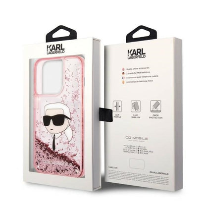 Étui pour Apple iPhone 14 Pro, Karl Lagerfeld, Glitter Karl's Head, Rose