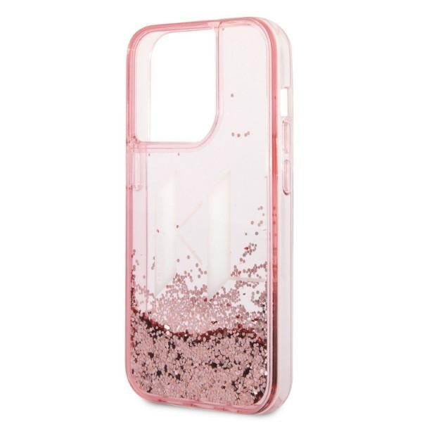 Custodia per Apple iPhone 14 Pro, Karl Lagerfeld, Glitter Liquid Big KL, Rosa