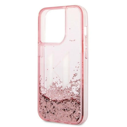 Custodia per Apple iPhone 14 Pro, Karl Lagerfeld, Glitter Liquid Big KL, Rosa