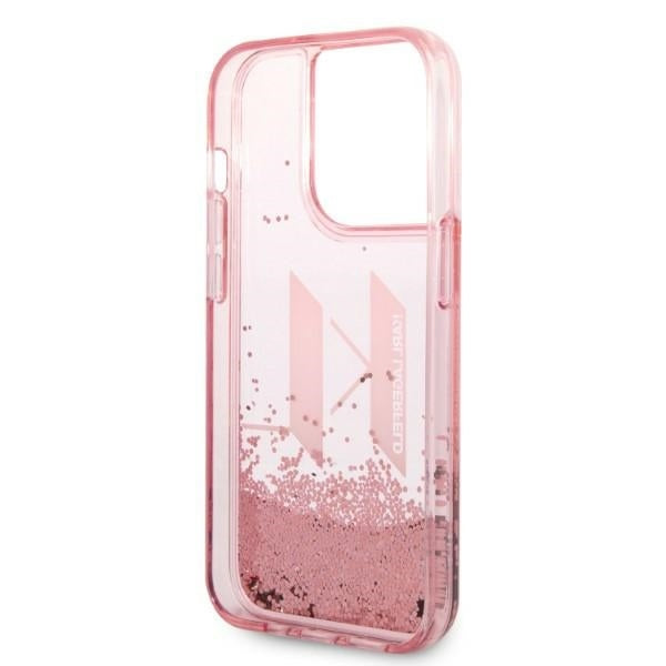 Custodia per Apple iPhone 14 Pro, Karl Lagerfeld, Glitter Liquid Big KL, Rosa