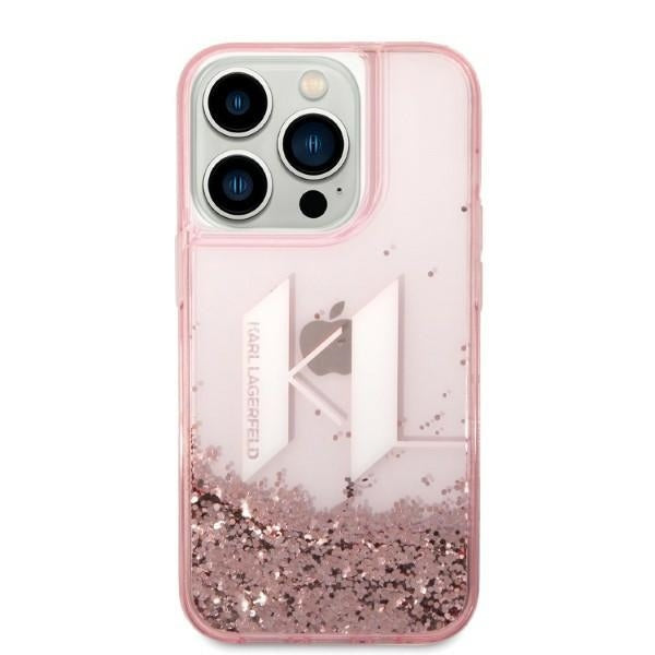 Custodia per Apple iPhone 14 Pro, Karl Lagerfeld, Glitter Liquid Big KL, Rosa