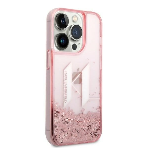 Custodia per Apple iPhone 14 Pro, Karl Lagerfeld, Glitter Liquid Big KL, Rosa